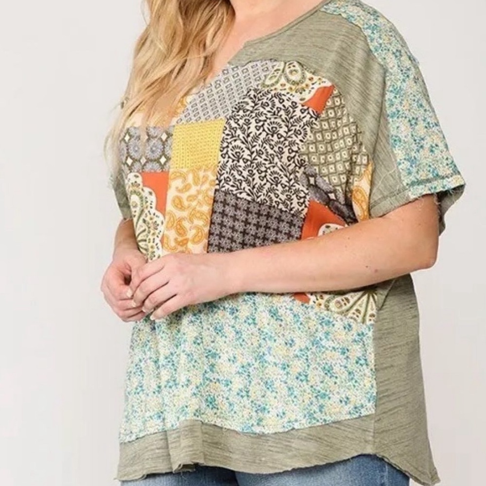 GiGio Plus Floral Mixed Print Loose Fit Top with Scoop Hem, XL